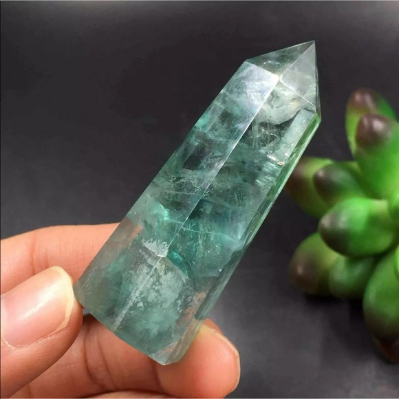 Two Fluorite gemstone towers green and purple - Picture 5 of 8